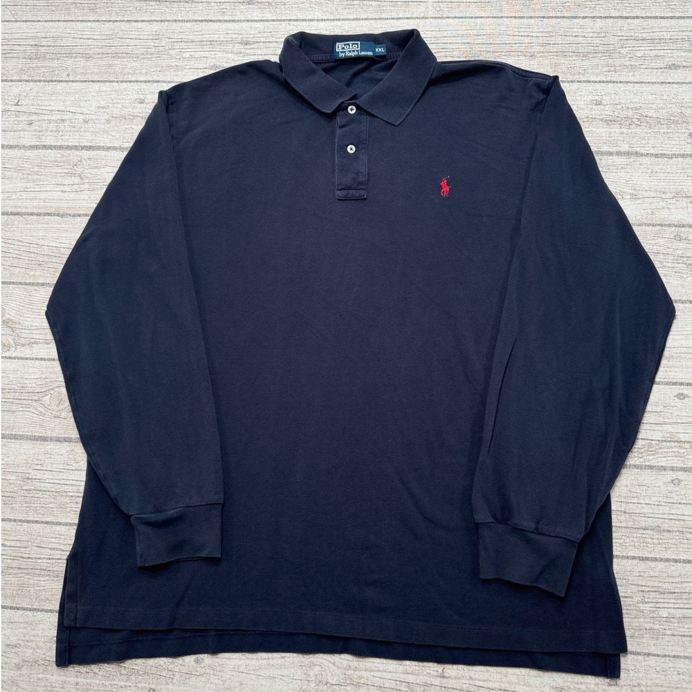 Polo Ralph Lauren Polo Shirt Men's 2XL Navy Blue Classic Fit Long Sleeve Cotton